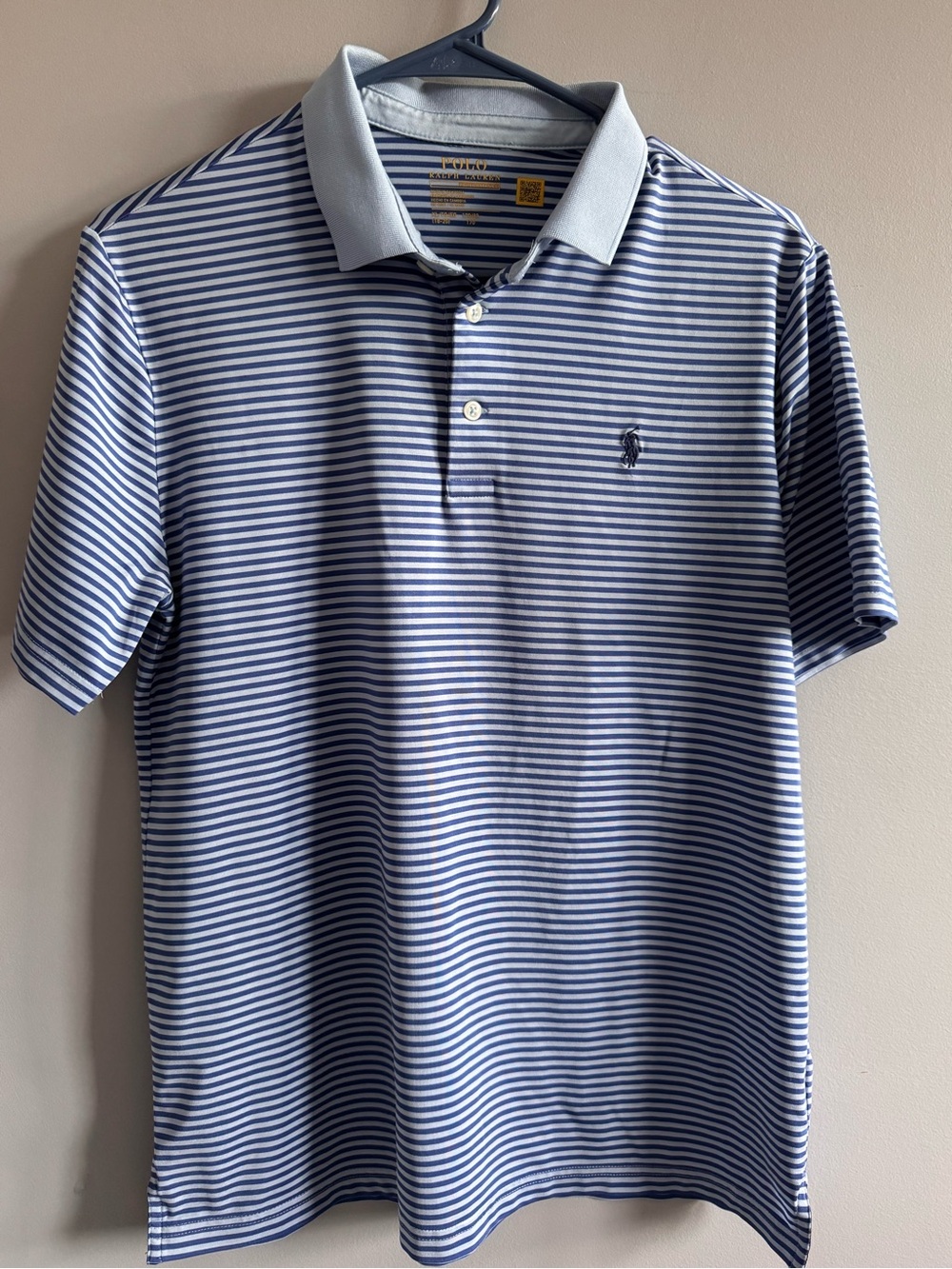 Polo Ralph Lauren Boys XL 18-20 Performance Blue Striped Golf Polo Shirt